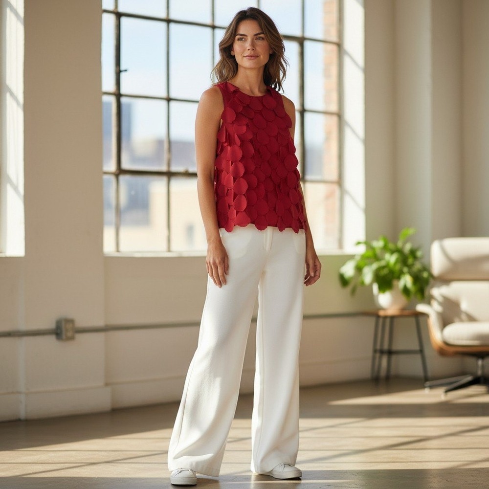 Ann Taylor Petite Red Petal Flower Applique Sleeveless Shell Top Blouse 4P